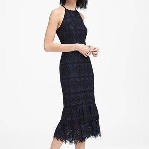 Banana Republic Black and Navy Lace Midi Dress